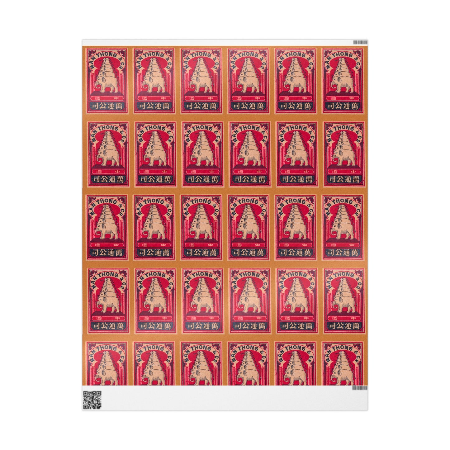 Man Thong Elephant Pagoda Vintage Japanese Matchbox Label Wrapping Paper