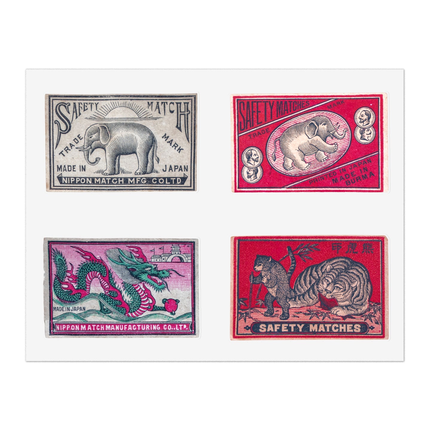Japanese Matchbox Animal Labels Sticker Sheet