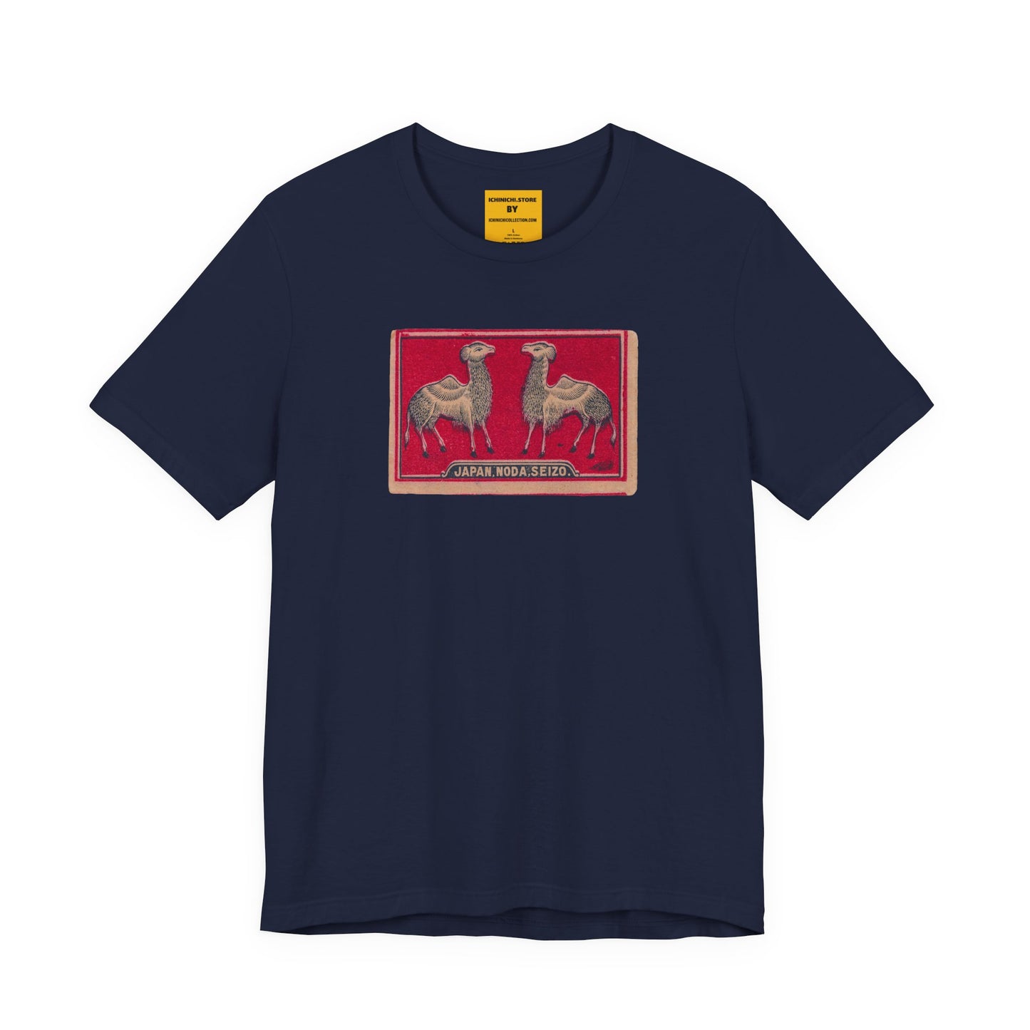 Noda Seizo Twin Camels Vintage Japanese Matchbox Label Unisex Tee | Middle East Export Archive