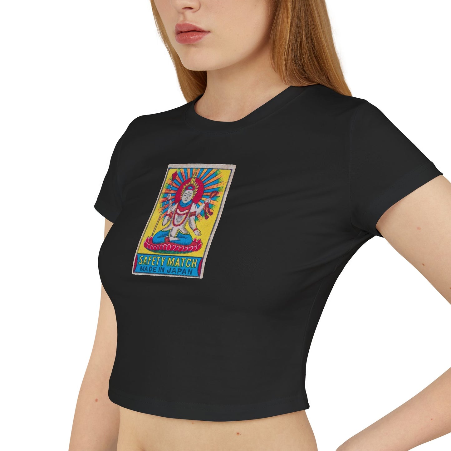 Hindu Deity Safety Match Vintage Japanese Matchbox Label Women's Crop Tee | Meiji Era India Export
