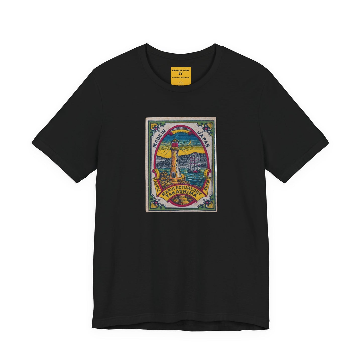 Takashima Lighthouse,Vintage Japanese Matchbox Label Unisex Tee | Meiji Era Maritime Archive