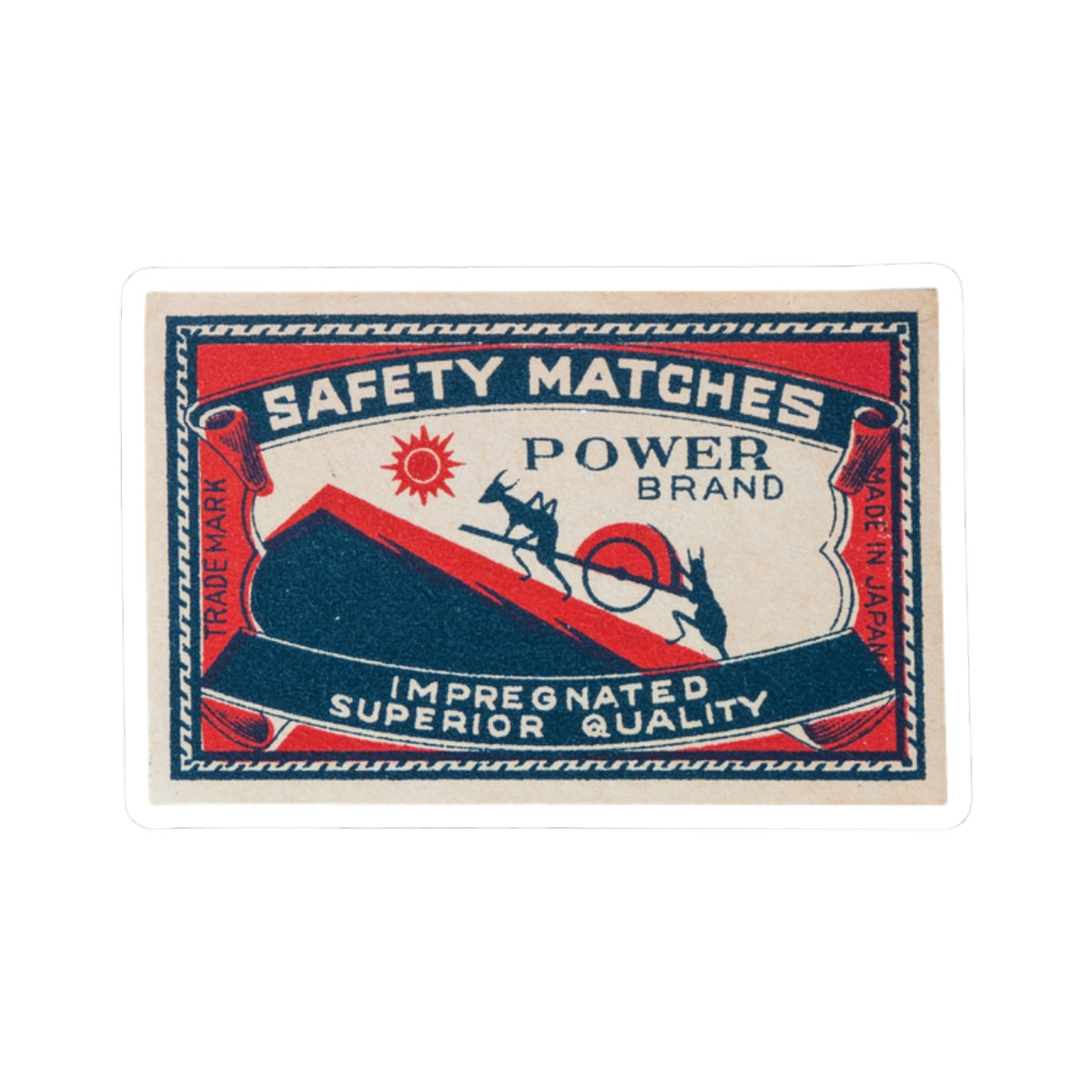 Power Brand Safety Matches Vintage Japanese Matchbox Label Kiss-Cut Vinyl Sticker Taisho Era Archive