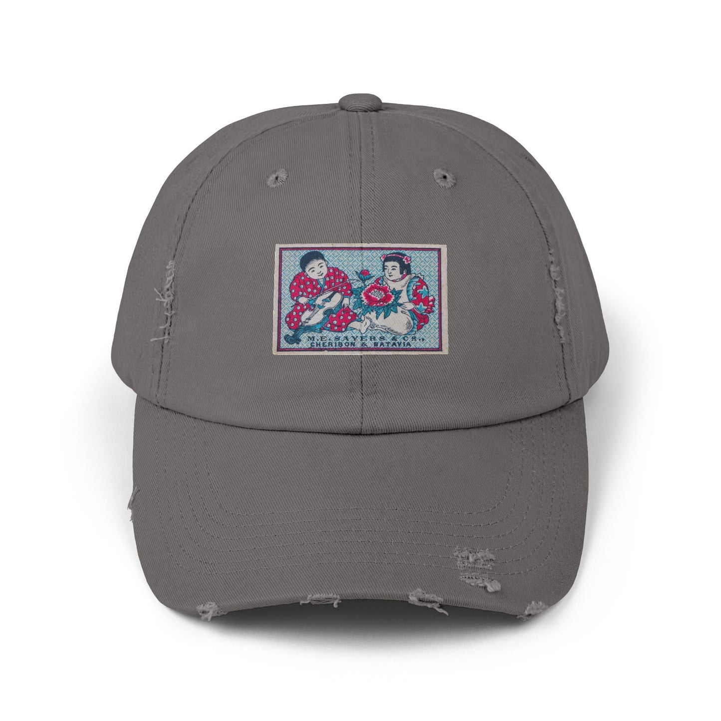 Sayers Children and Peony Vintage Matchbox Label Distressed Cap