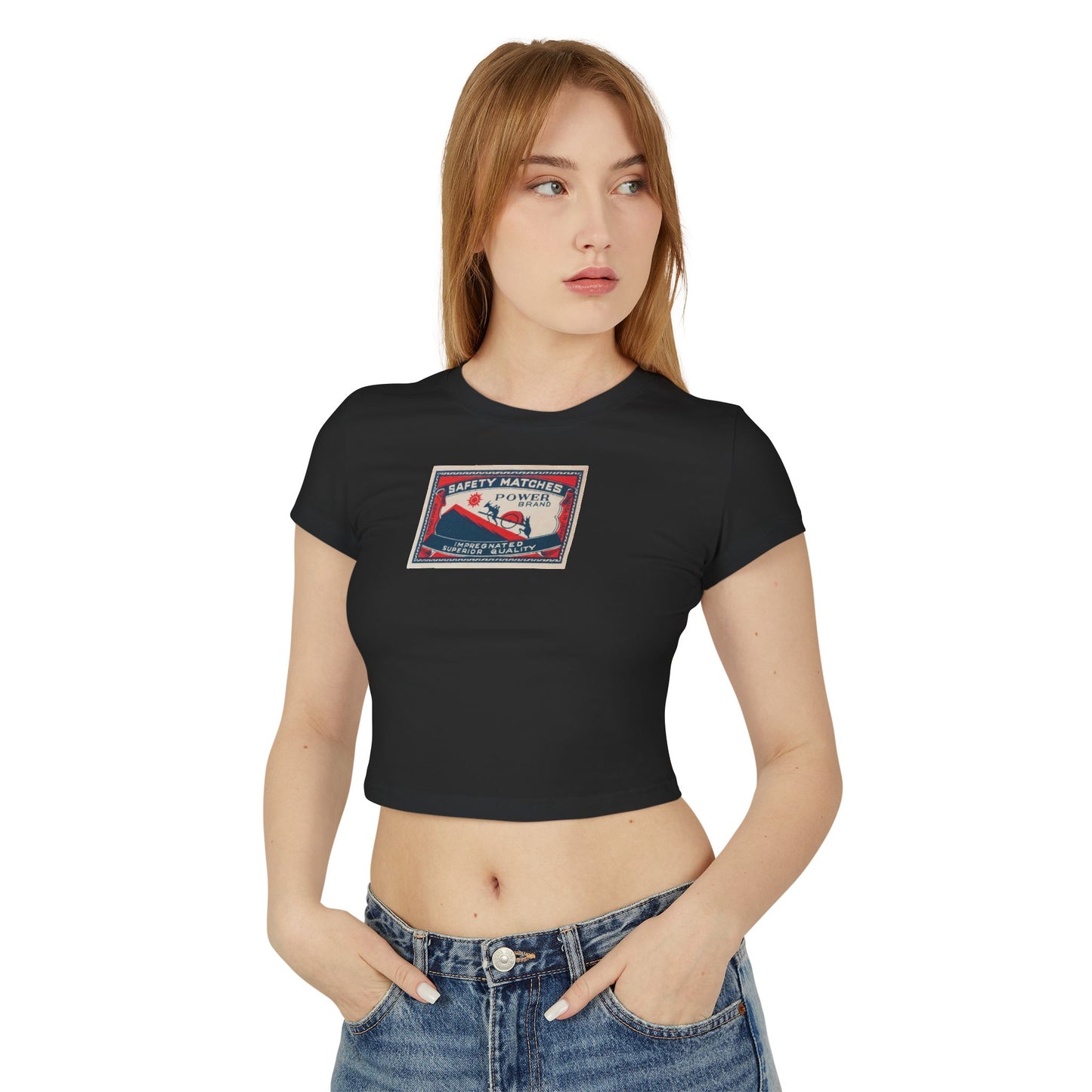 Power Brand Safety Matches — Vintage Japanese Matchbox Label Women's Crop Tee