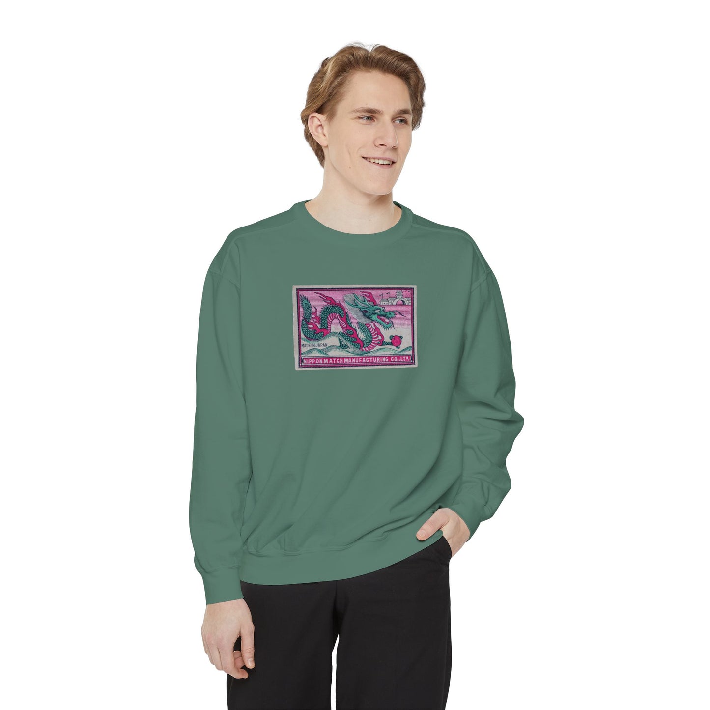 Nippon Match Dragon Vintage Japanese Matchbox Label Unisex Crewneck Sweatshirt Taisho Era Archive