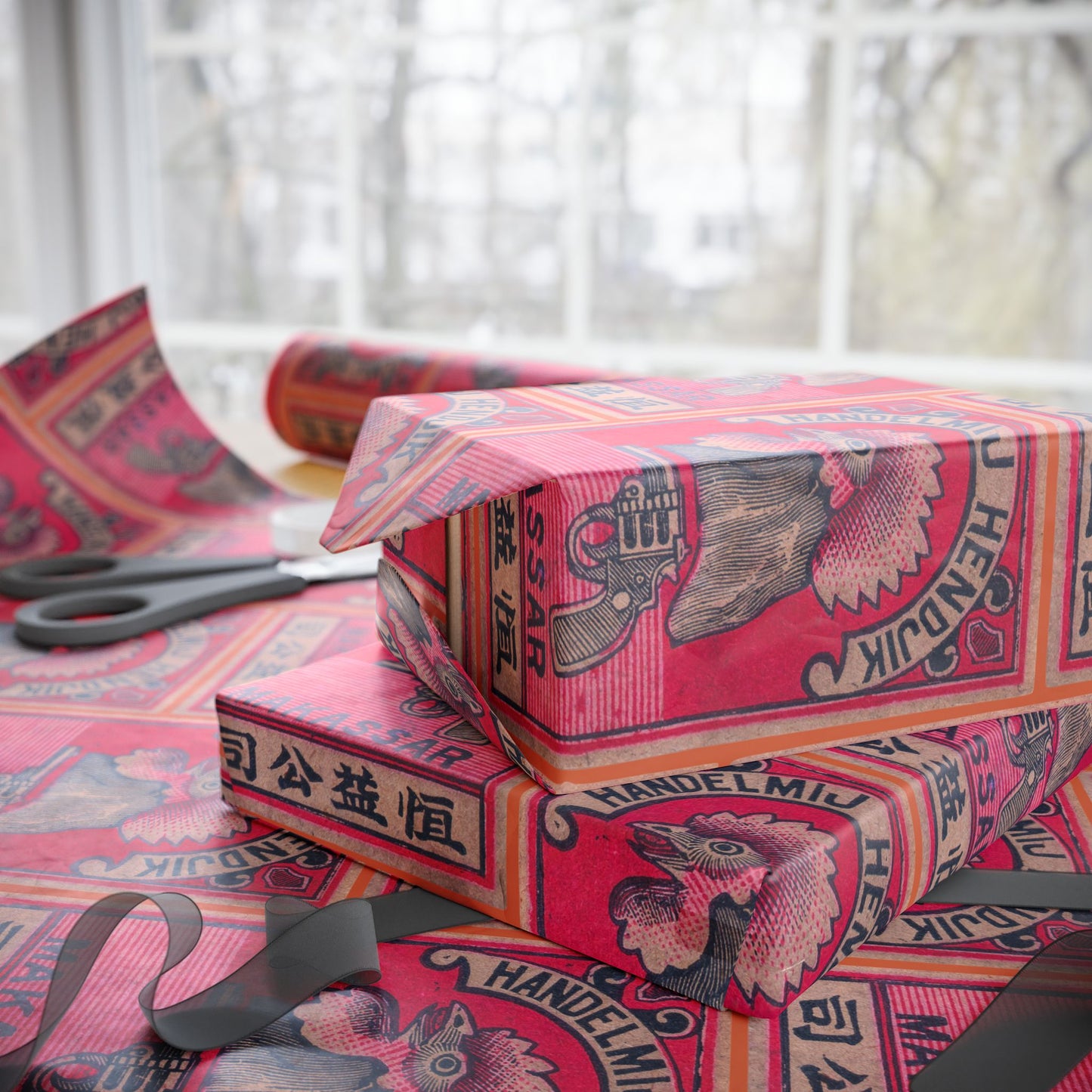 Handelmij Hendjik Makassar Rooster Vintage Japanese Matchbox Label Wrapping Paper