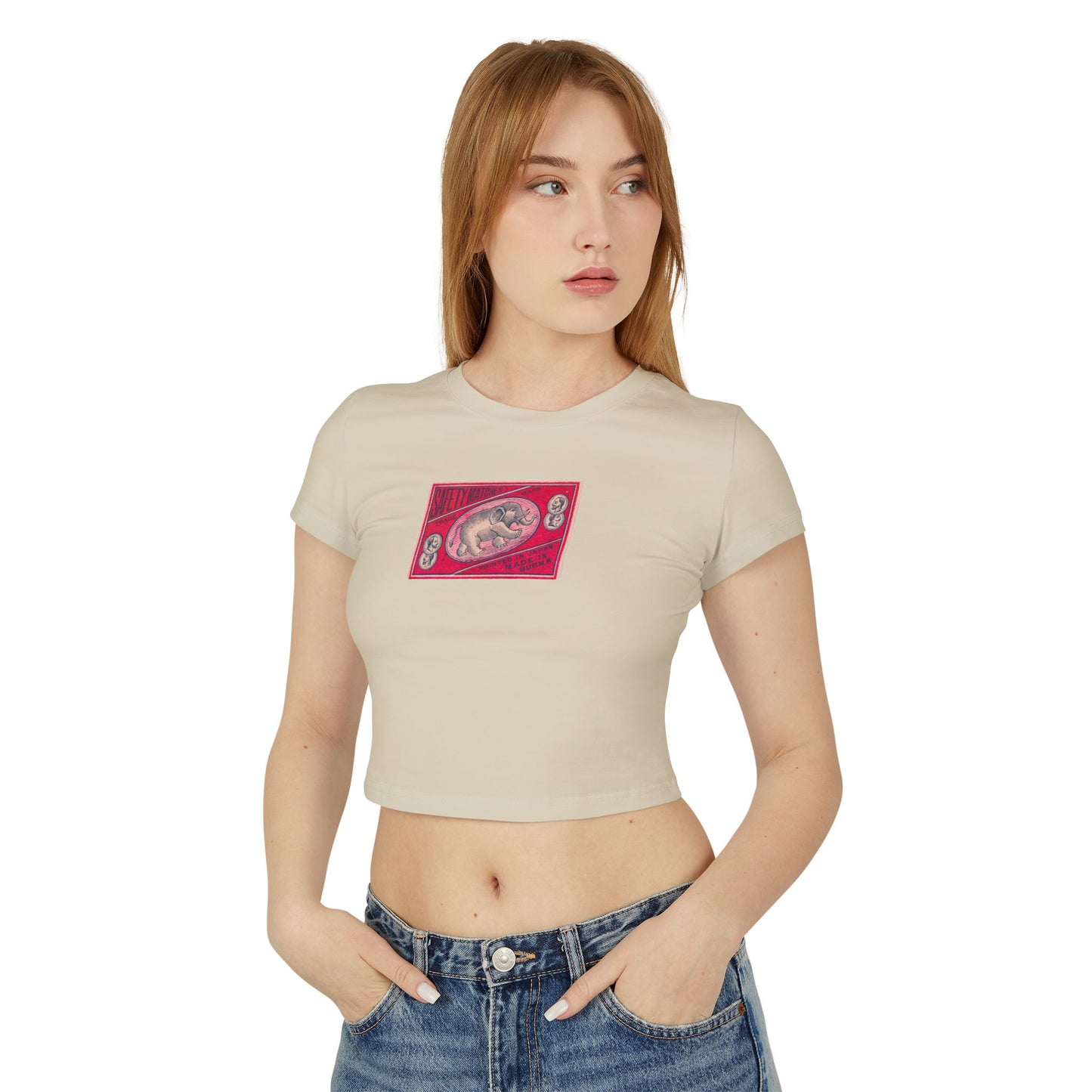 Safety Matches Elephant Burma ,Vintage Japanese Matchbox Label Women's Crop Tee | Pre-War Archive