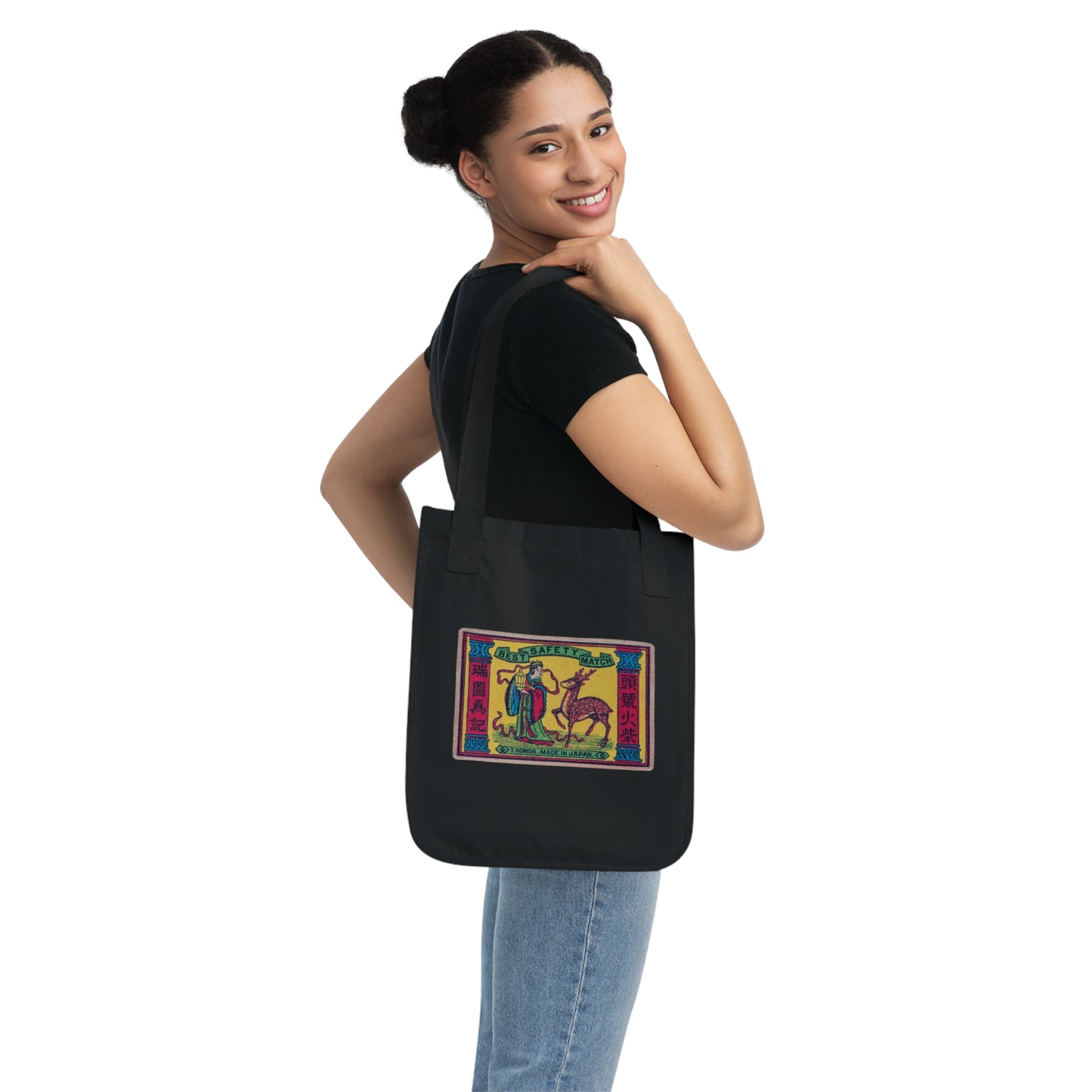 Y. Honda Best Safety Match Vintage Japanese Matchbox Label Organic Canvas Tote Bag Meiji Era Archive