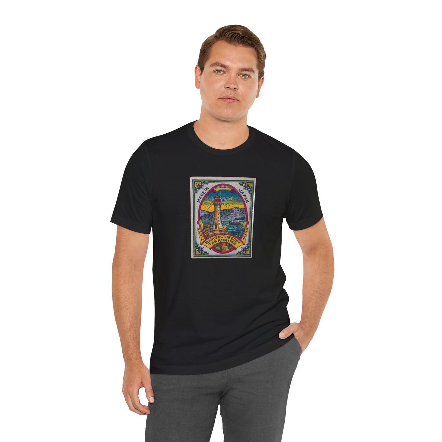 Takashima Lighthouse,Vintage Japanese Matchbox Label Unisex Tee | Meiji Era Maritime Archive