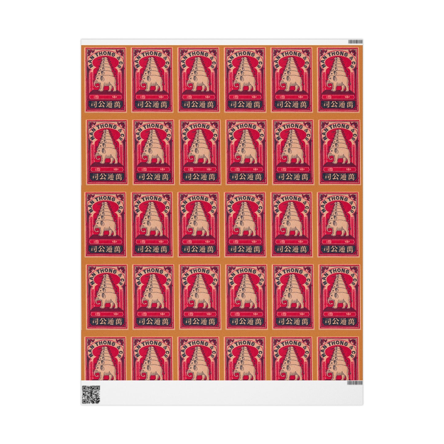 Man Thong Elephant Pagoda Vintage Japanese Matchbox Label Wrapping Paper