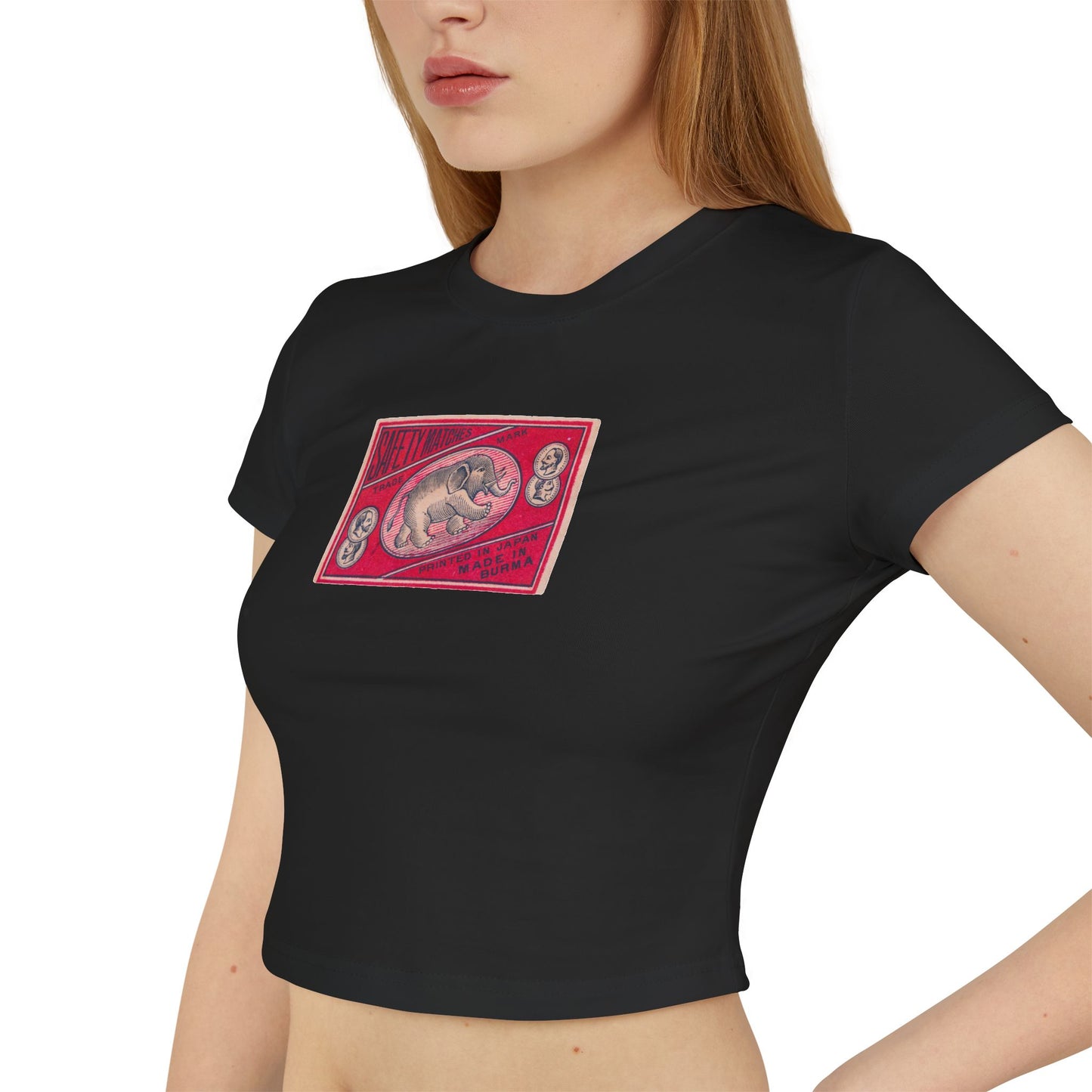 Safety Matches Elephant Burma ,Vintage Japanese Matchbox Label Women's Crop Tee | Pre-War Archive