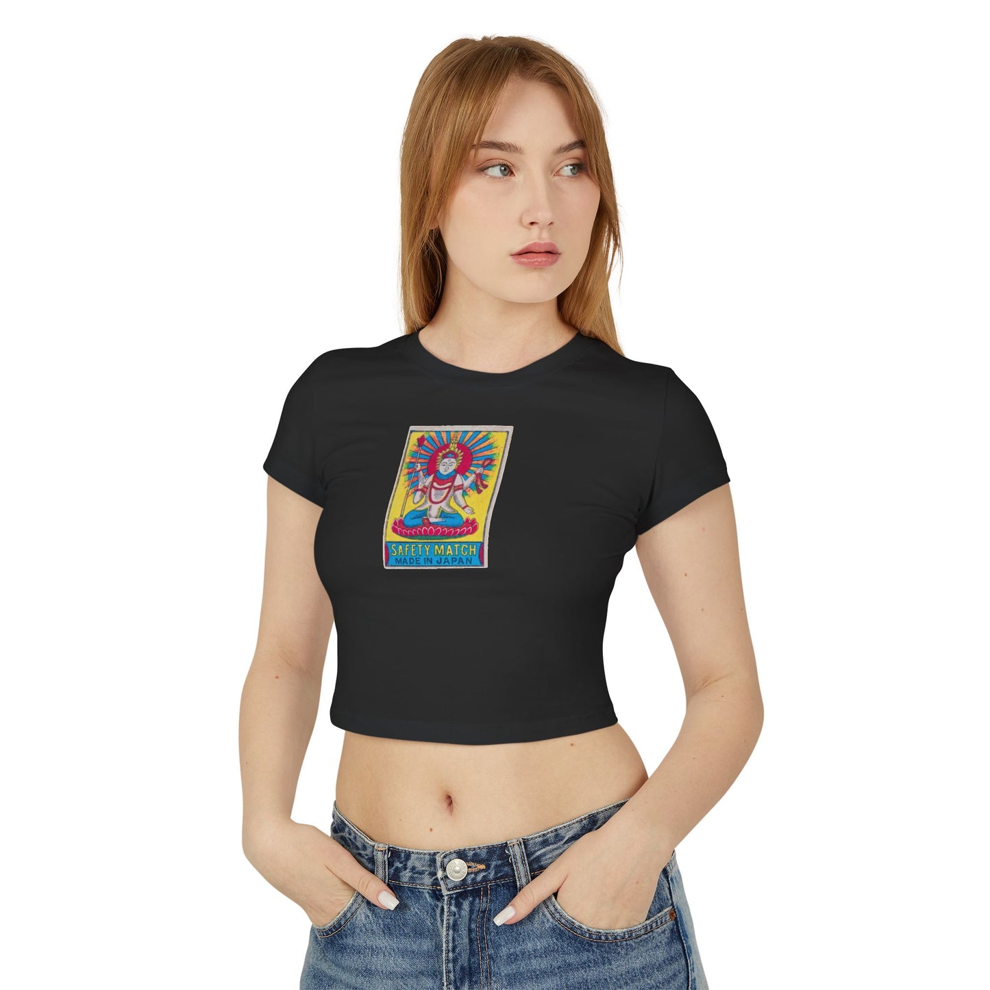 Hindu Deity Safety Match Vintage Japanese Matchbox Label Women's Crop Tee | Meiji Era India Export