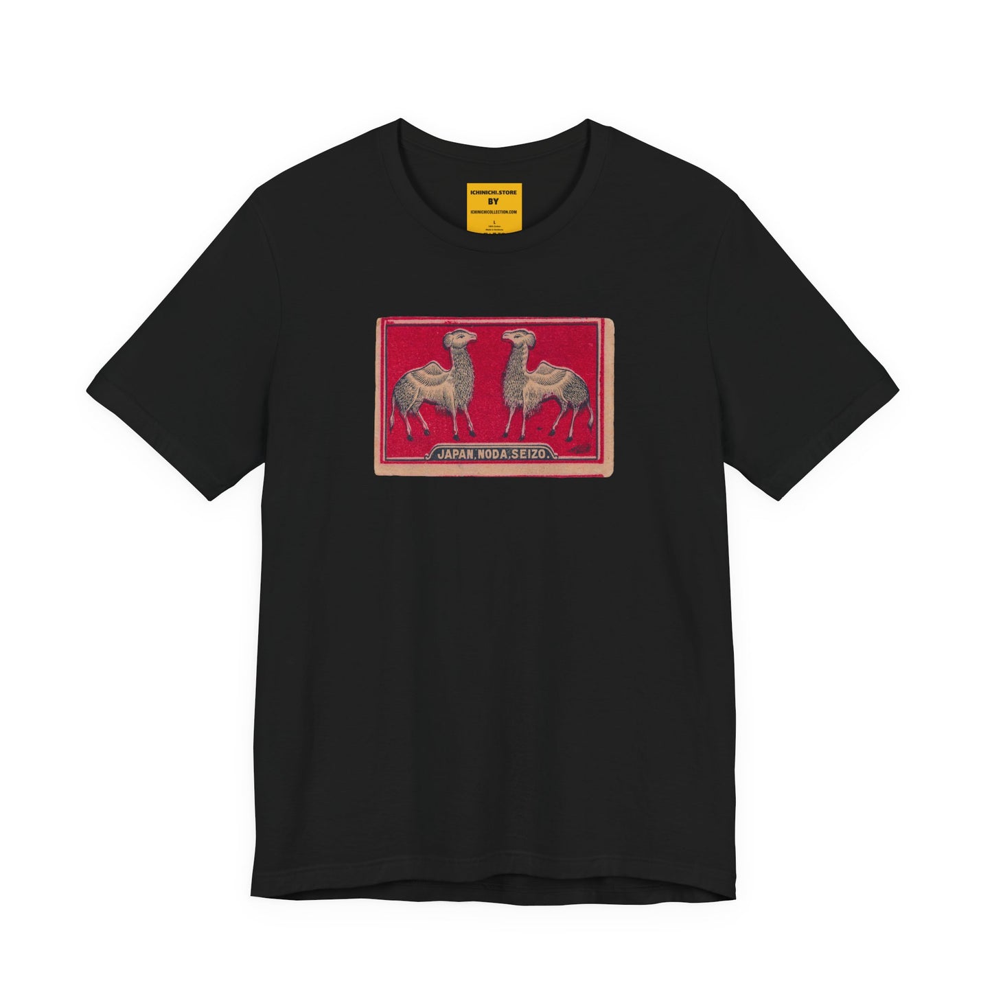Noda Seizo Twin Camels Vintage Japanese Matchbox Label Unisex Tee | Middle East Export Archive