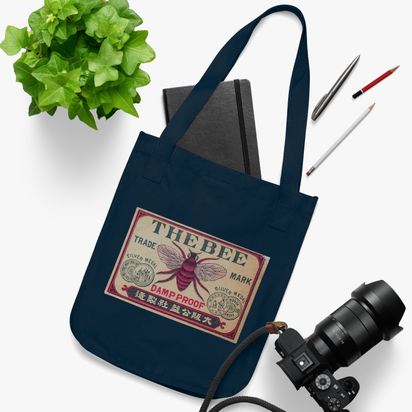 The Bee Trade Mark — Vintage Japanese Matchbox Label Organic Canvas Tote Bag