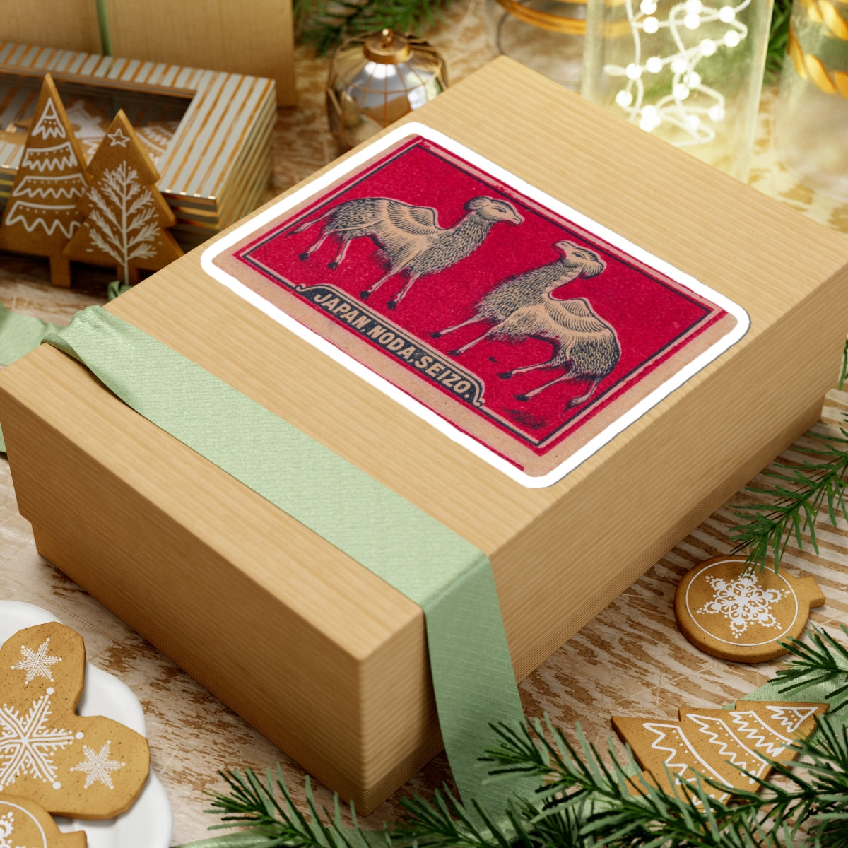 Noda Seizo Twin Camels — Vintage Japanese Matchbox Label Vinyl Sticker | Meiji Era Archive