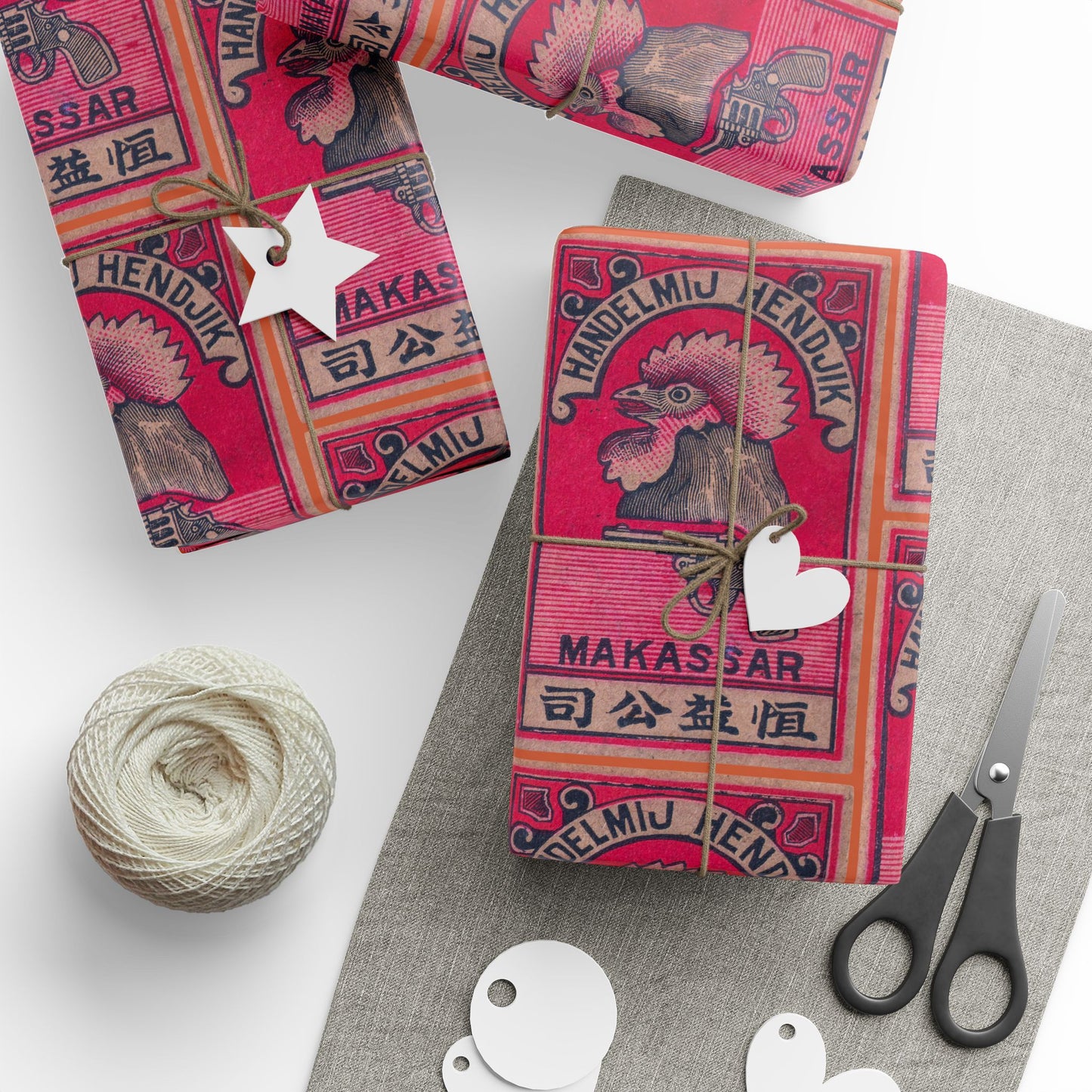 Handelmij Hendjik Makassar Rooster Vintage Japanese Matchbox Label Wrapping Paper
