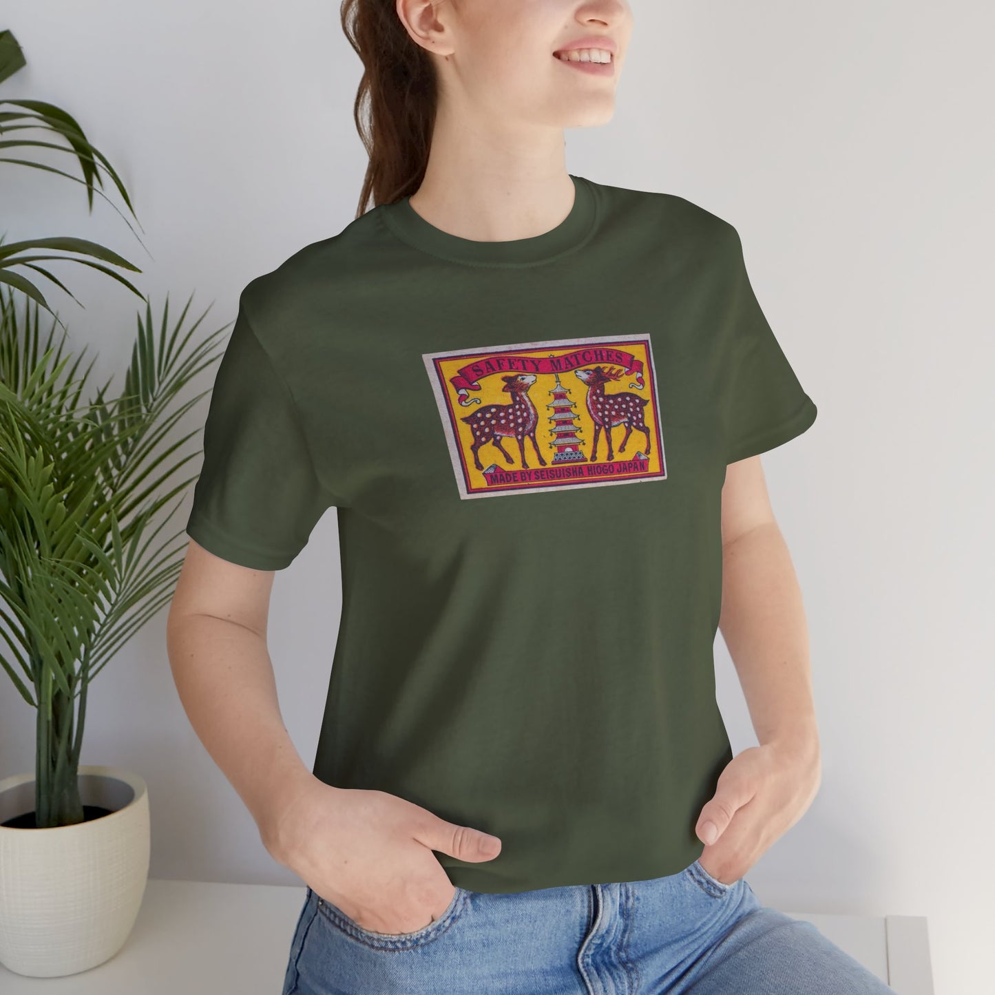 Two Deer and Pagoda Vintage Japanese Matchbox Label Tee