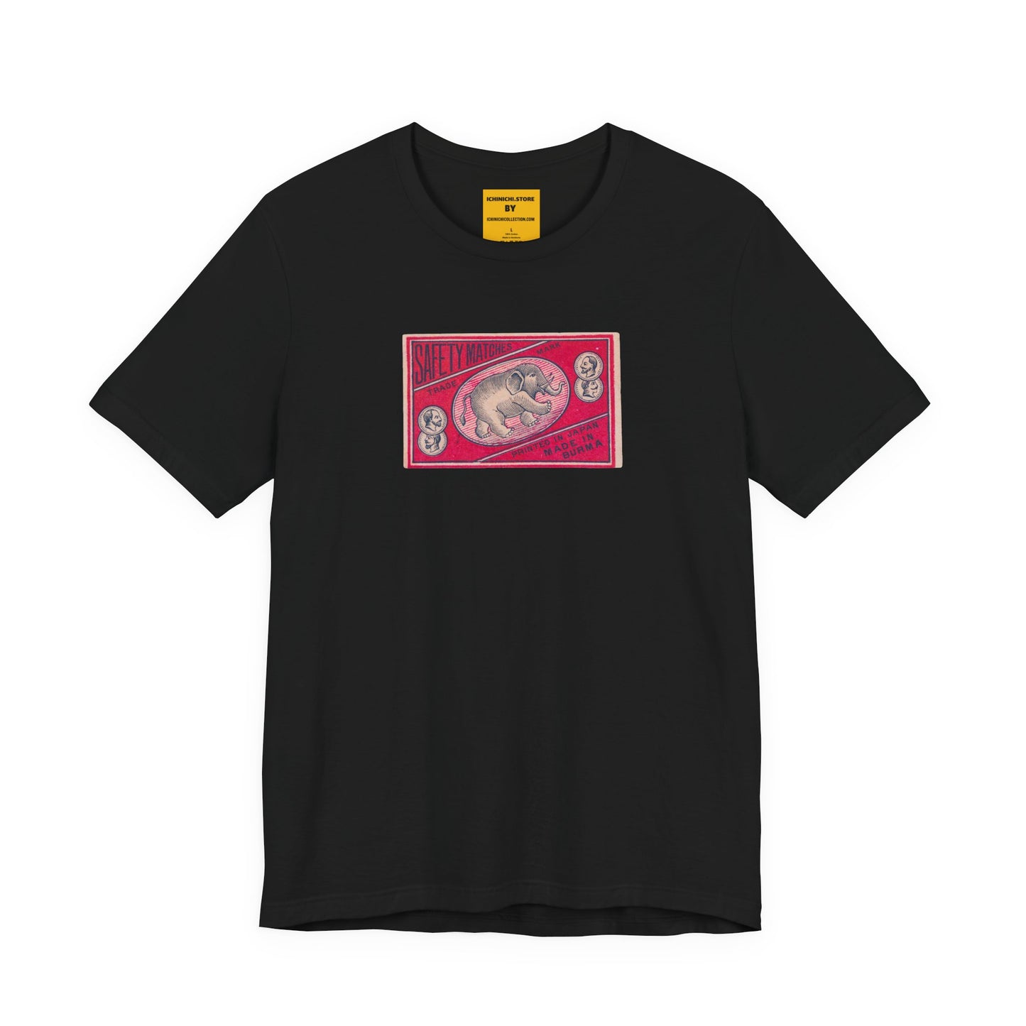 Safety Matches Elephant-Vintage Japanese Matchbox Label Unisex Tee | Burma Export Archive